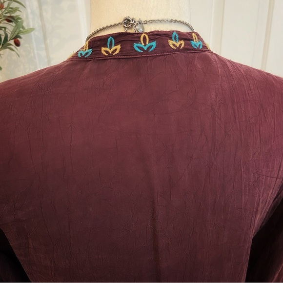 Johnny Was Floral Embroidered Blouse in Rich Burgundy - Picture 8 of 12